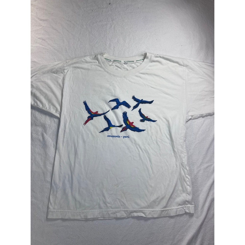Peru Verde Amazonia Peru Macaw Graphic T-Shirt White Medium Souvenir Tee